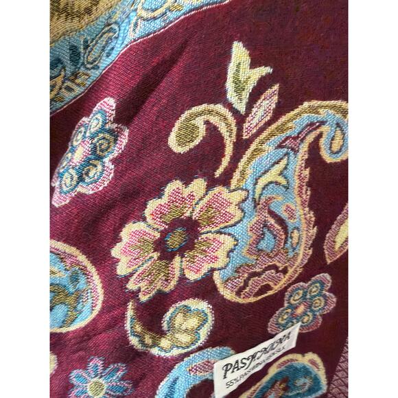 Red Gold Reversible Silk Blend Pashmina Scarf Shawl 67x27” Paisley Mixed Media - Picture 4 of 8